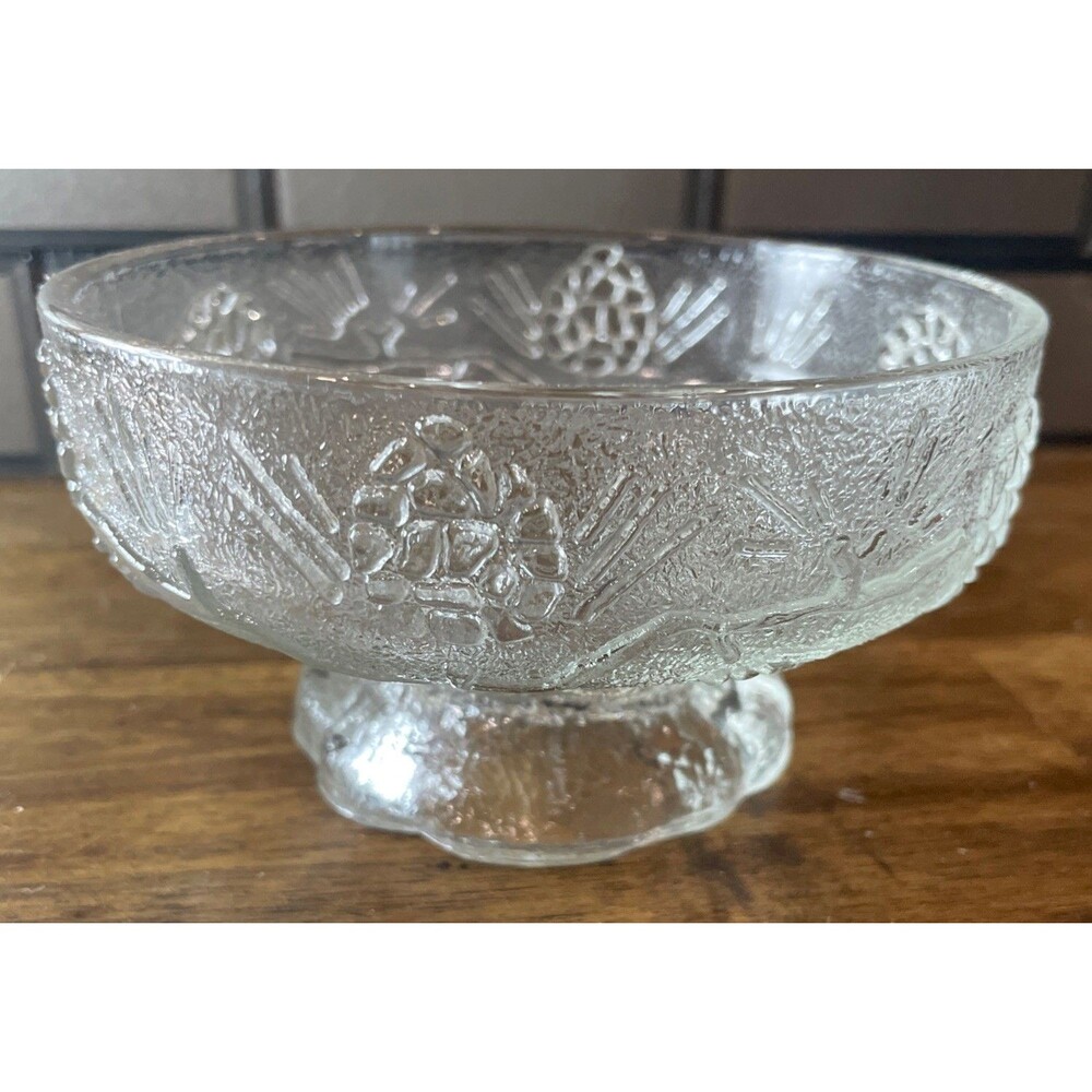 Tiara Glass Ponderosa Pine Round  Footed Bowl 5" x 3"